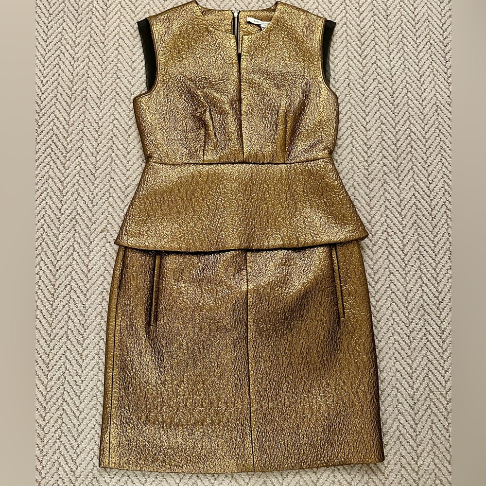 NWT - Diane von Furstenberg gold metallic peplum dress - Picture 2 of 5